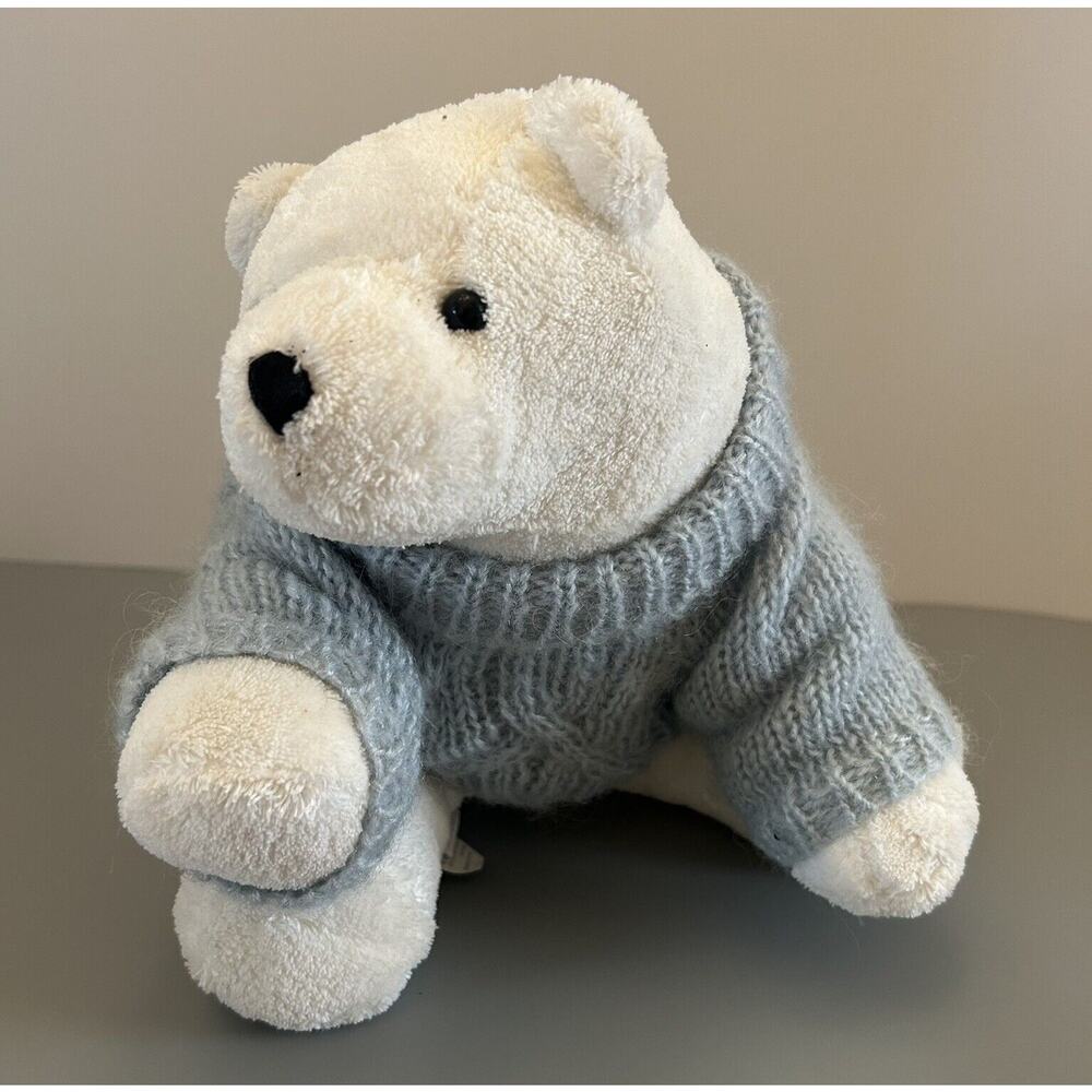 Bath And Body Works Polar Bear Plush Wearing Knitted Sweater Stuffed Animal 8.5"